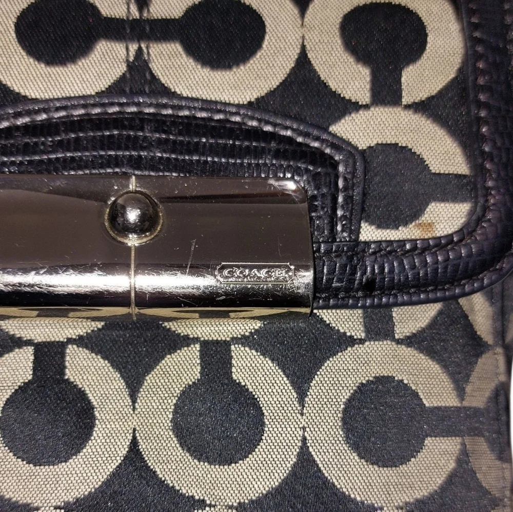Coach Black and Cream Crossbody Bag with Monogram Pattern